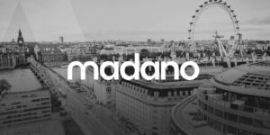 Landscape city with Madano logo